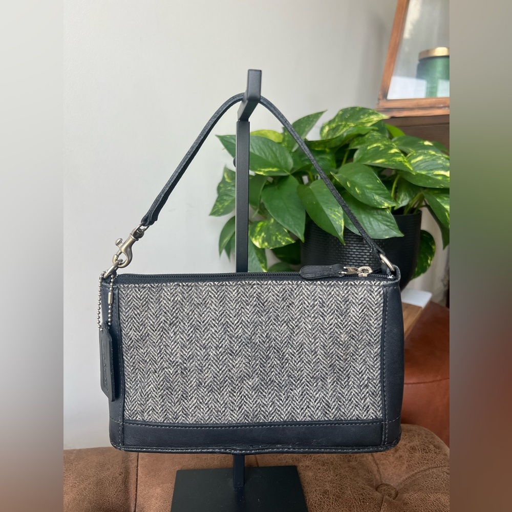 Coach Black and Gray Herringbone Wristlet